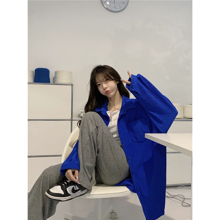 Kemeja Lengan Panjang Wanita Terbaru Crinkle Shirt Oversize Korean Style Blouse Import