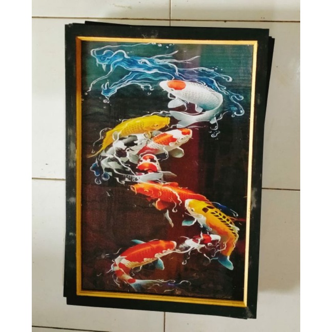 Lukisan murah lukisan cetak hiasan dinding plus bingkai gambar Ikan Koi keren