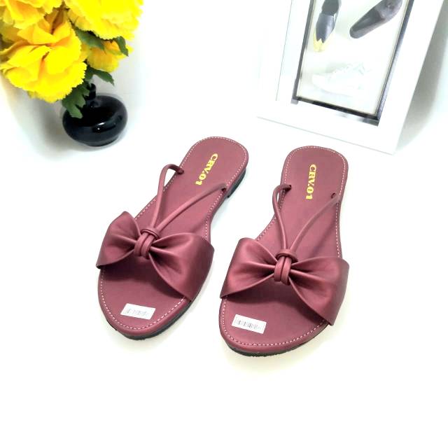 mqstars-Sendal Flat Wanita Teplek Slop Pita Sandal Terbaru