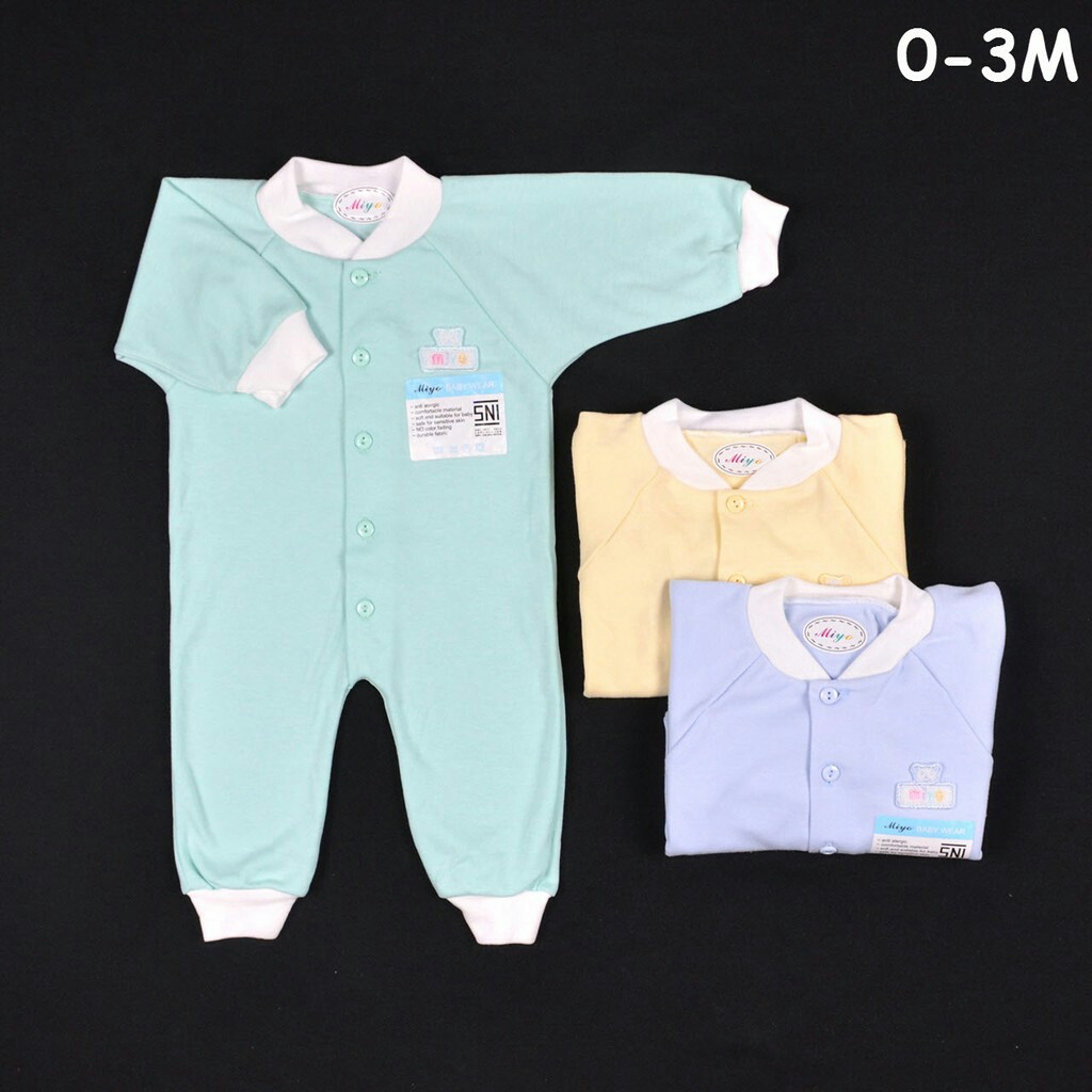 MIYO by libby Baju Kodok Panjang Rib Buka Kaki Bayi/Baby Warna New Born (0-3M) SNI