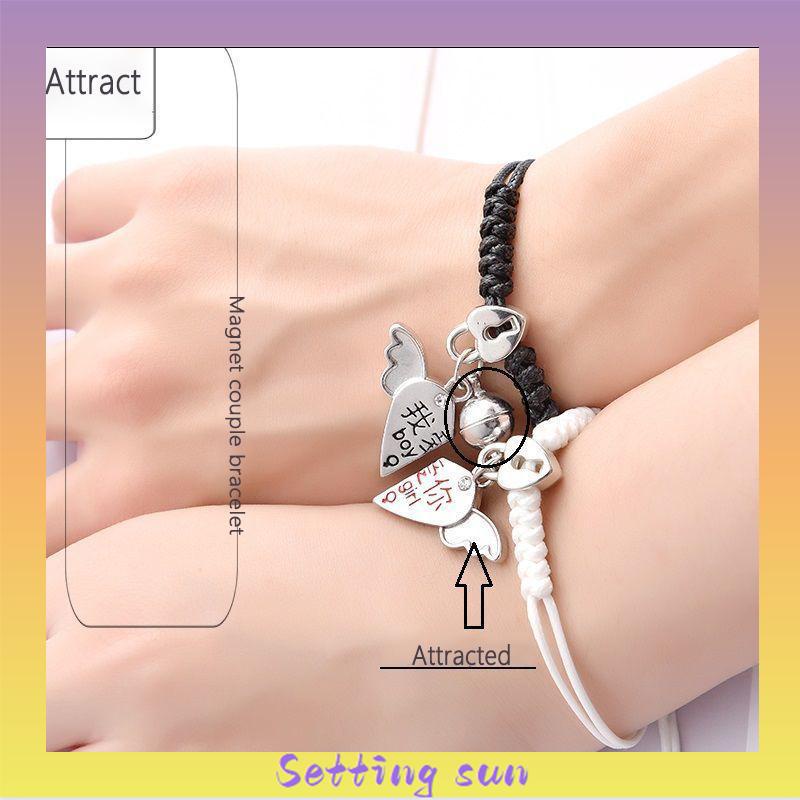 2 Pcs Fashion Magnet Gelang Palang Berbentuk Hati Kunci Gelang Wanita Pria Pasangan Perhiasan Aksesoris TN