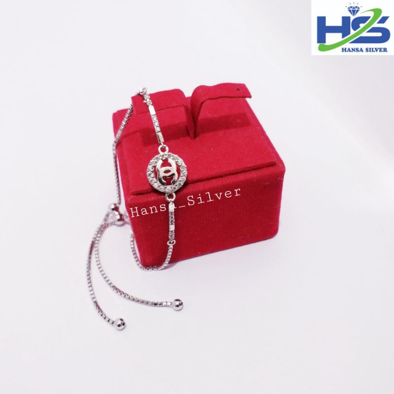 Gelang Serut Perak Wanita Asli Silver 925 Lapis Emas Putih Model Italy Mahkota Bulat Pasung Aurel Fuji - Gelang Perak Wanita Anti Karat