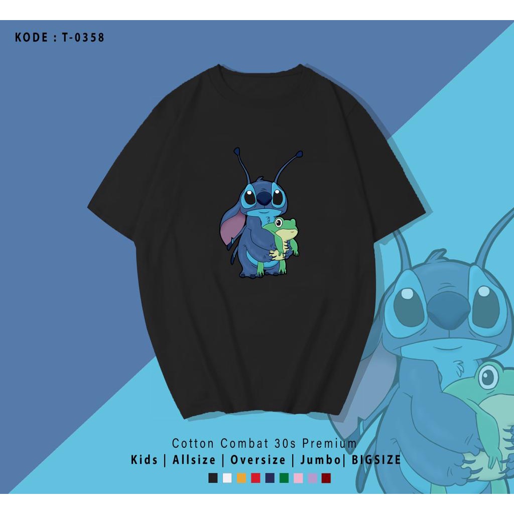 KAOS MOTIF LUCU STICH FROG/ KAOS STICH KODOK / KAOS SIMPLE / KAOS WANITA PRIA / KAOS UK M-XL / KAOS SANTAI / KAOS OVER SIZE