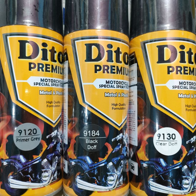 Pilok Paket Lengkap Cat Diton Premium Primer Grey 9120 Black Doff 9184 Clear Doff 9130 400cc.. Pilok Paketan Black Doff Cat Semprot Diton Premium 400cc