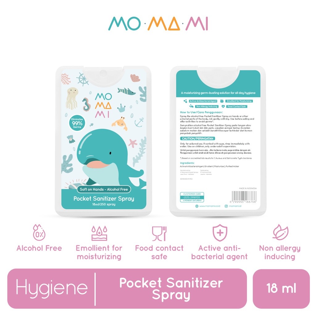 Momami Pocket Sanitizer Spray Whale Pembersih Tangan Bayi dan Anak 18ml