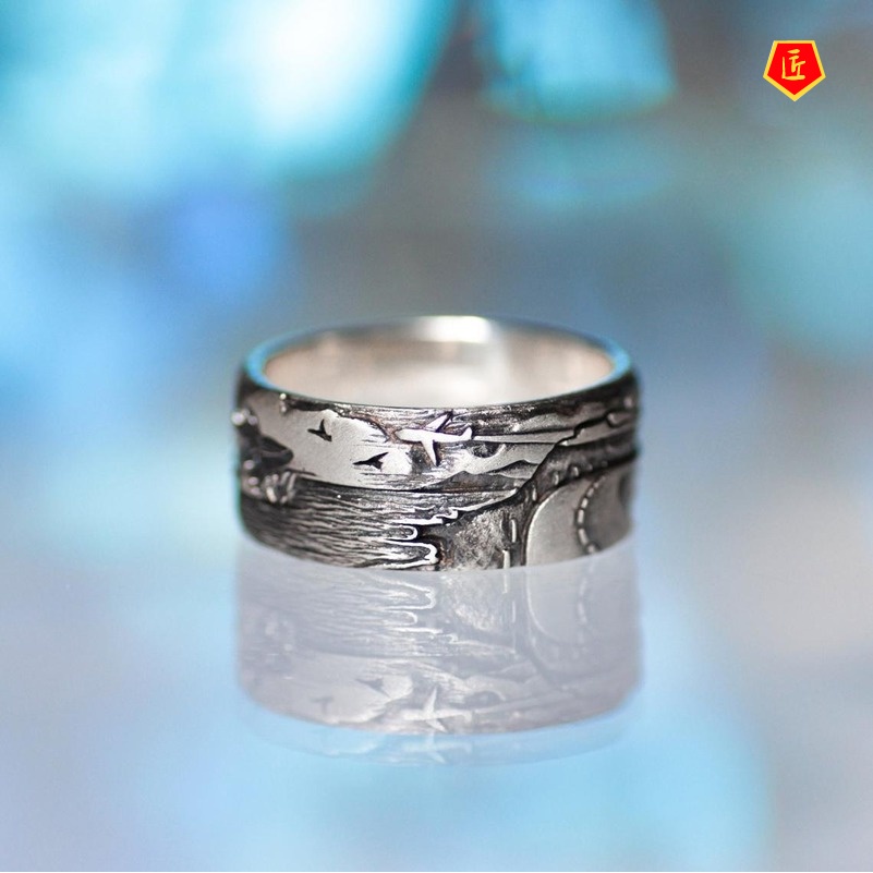 [Ready Stock]Silver Creative Personalized Carved Whale Ring