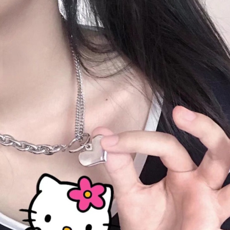 Wanita kalung gaya baru angin dingin Net merah in titanium steel peach jantung hip hop trendi cinta