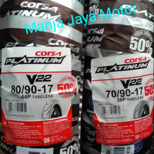 Paket Ban tubeless Front 70/90-17 &amp; 80/90-17 Rear Corsa Platinum V22 for bebek Yamaha/Suzuki/Honda