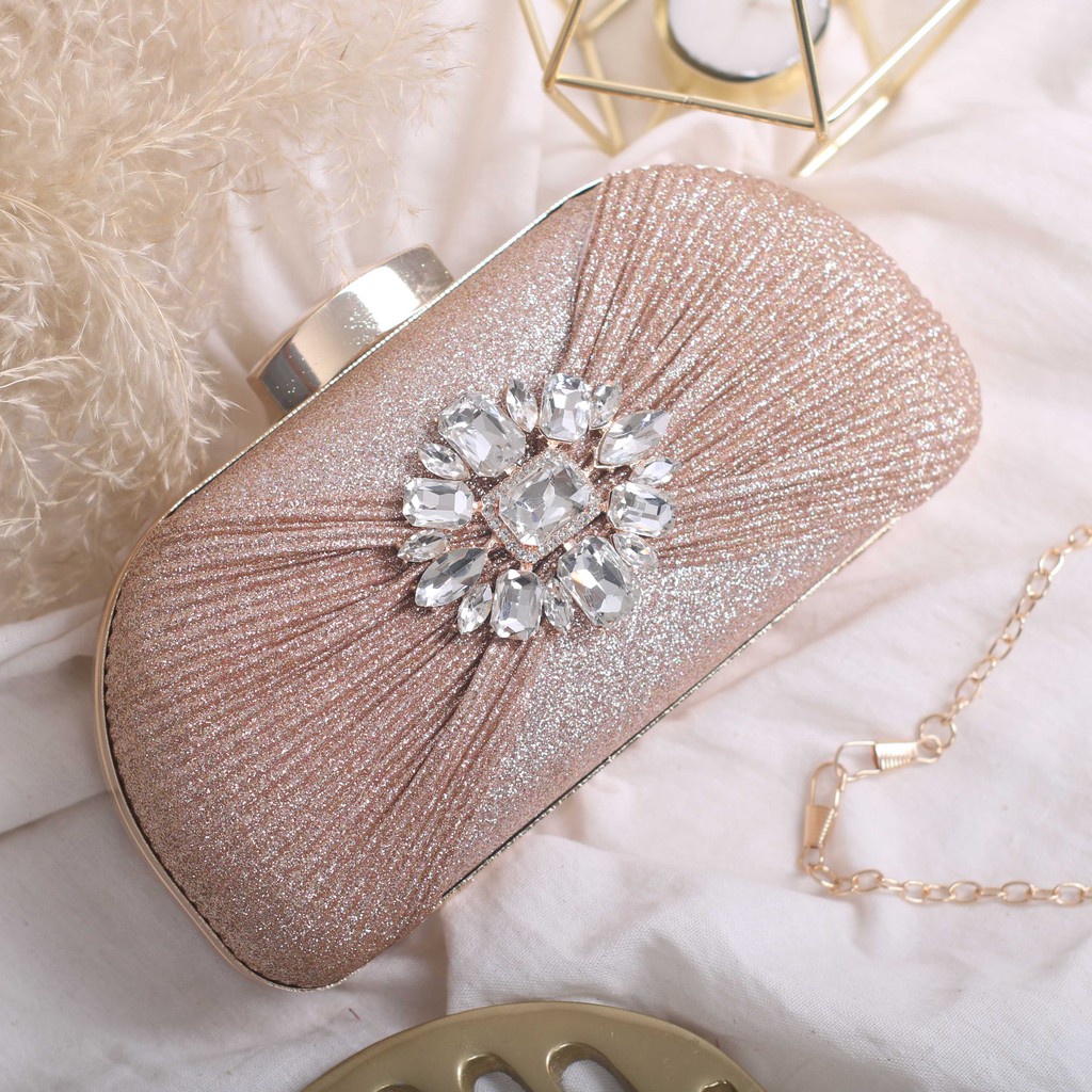 CR 7642 RISCE TAS CLUTCH PESTA ELEGANT MEWAH GLITTER IMPORT WANITA CEWEK PEREMPUAN JAKARTA BATAM