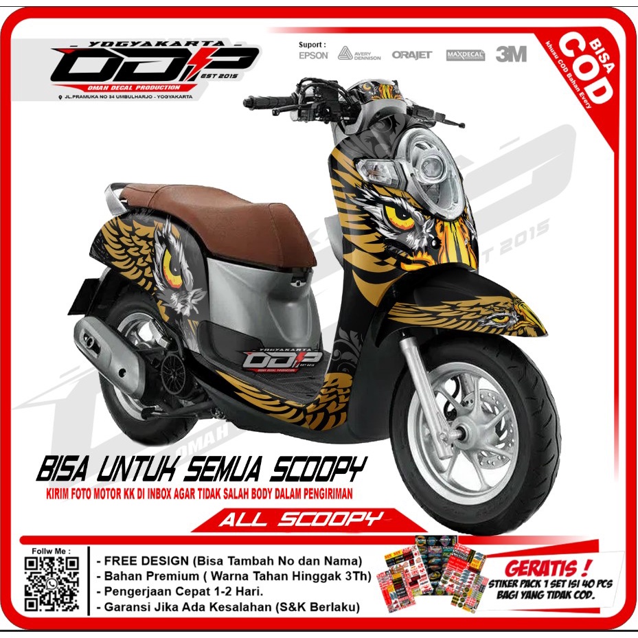 DECAL SCOOPY FULL BODY VARIASI AKSESORIS STIKER DEKAL STRIPING HONDA NEW SCOPY 2017 BAN DONAT STICKE
