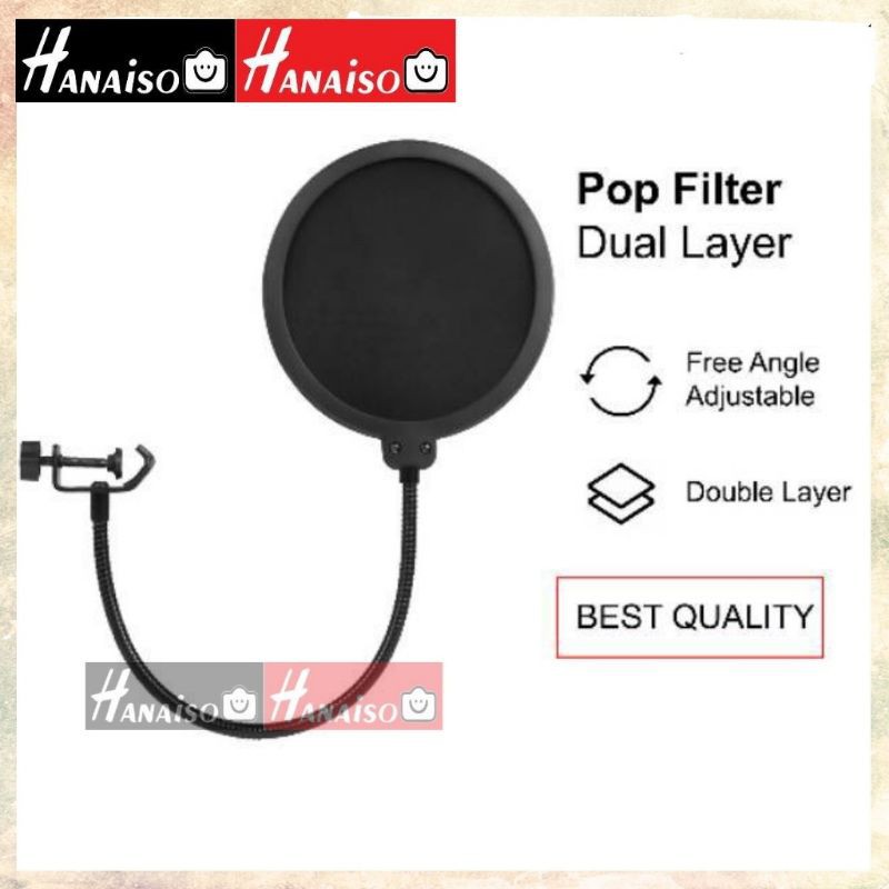 HANAISO POP FILTER STAND MIC WINDSCREEN DUAL LAYER MIKROFON MICROPHONE REKAMAN PODCAST BM800 BM8000