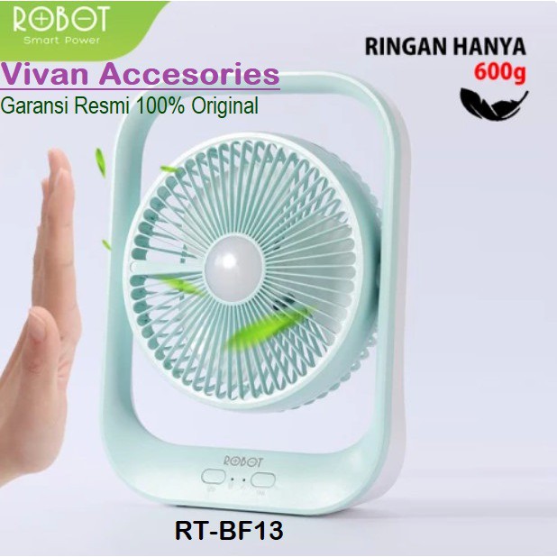 Robot RT-BF13 4000mAh 7 Inch Fan Portable Desktop Rotatable Fan &amp; LED KIPAS ANGIN