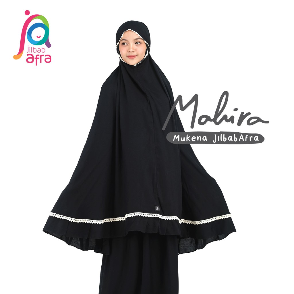 Mukena Mahira Hitam - Jilbab Arfa - Rukuh Shalat size Jumbo, adem, mukena renda