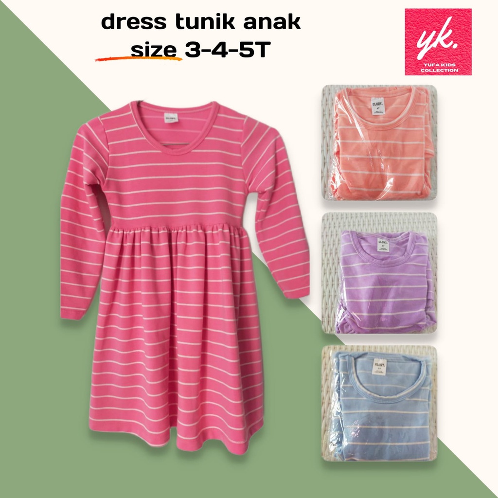BAJU TUNIK ANAK BABY TERRY GARIS PUTIH 3-5TH / BAJU ANAK PEREMPUAN