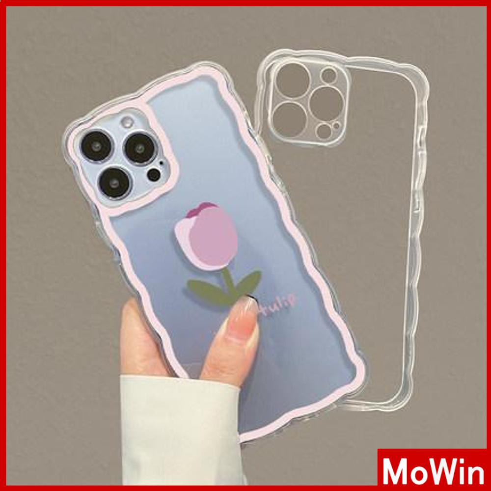 iPhone Case Silicone Soft Case Clear Case Wave Non-Slip Shockproof Camera Full Coverage Protection Purple Flower Tulip For iPhone 13 Pro Max iPhone 12 Pro Max iPhone 11 iPhone7Plus