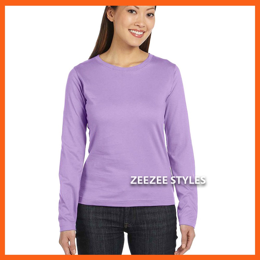 Kaos Polos Distro Pria Wanita Cotton Combed 30s Lengan Panjang Original Warna Lilac Ungu Muda