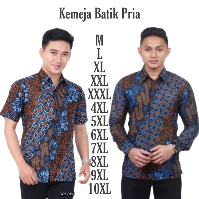 Kemeja Batik Pria Lengan Panjang dan Lengan Pendek size M L XL XXL Jumbo Big Size Bahan Berkualitas