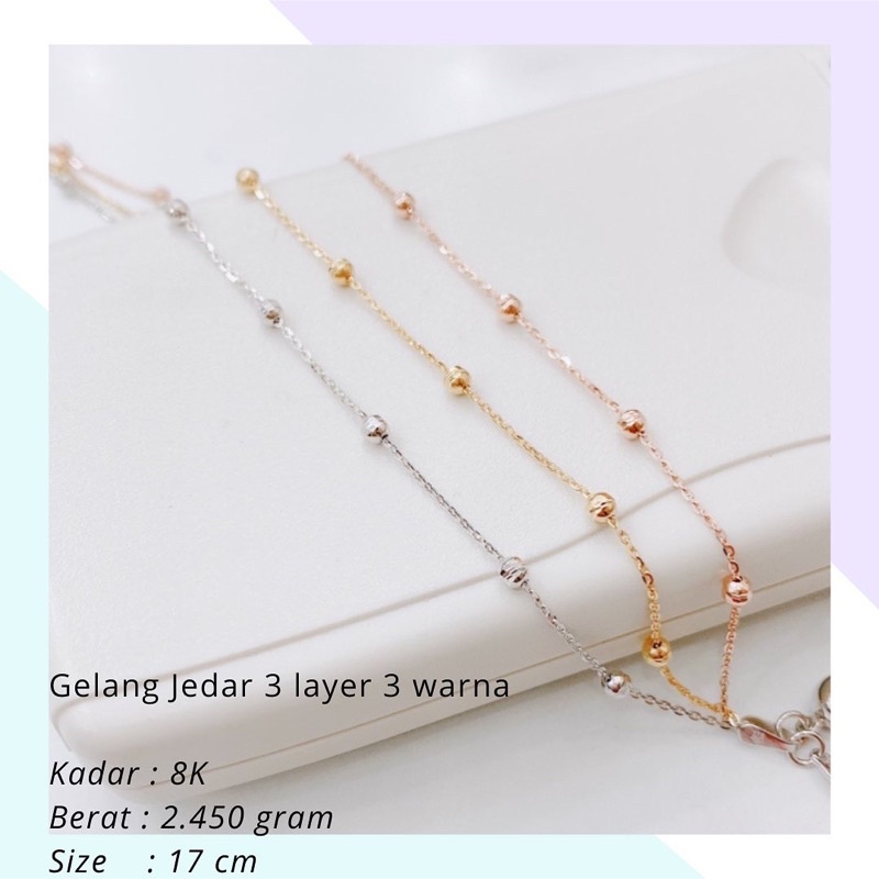 Gelang Emas Jedar 3 Layer 3 Warna 2.450 Gr