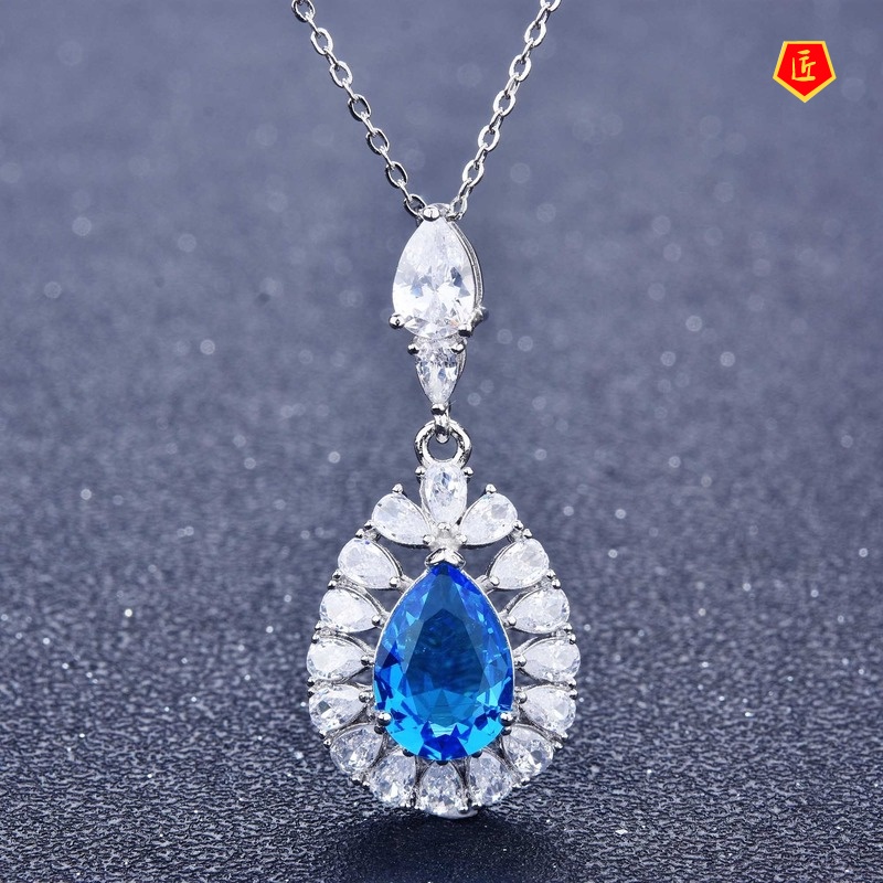 [Ready Stock]Luxury New Topaz Ring Yellow Diamond Stud Earrings Necklace Set