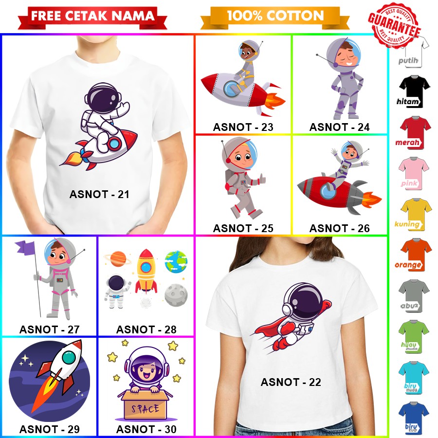 [FREE NAMA!!] Baju Kaos COUPLE  ANAK DAN DEWASA ASTRONOT BANYAK MOTIF