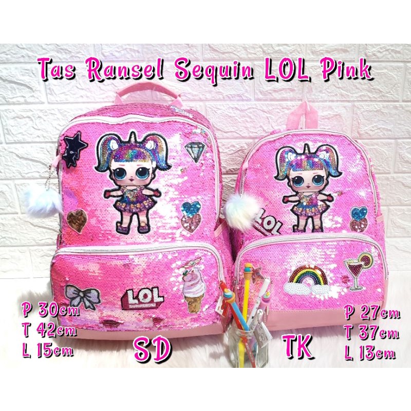 Tas Sekolah Anak SD dan TK Paud Model Sequin Usap Gambar Unicorn LOL Frozen Tas Ransel Anak SD TK PG Perempuan Free Pompom