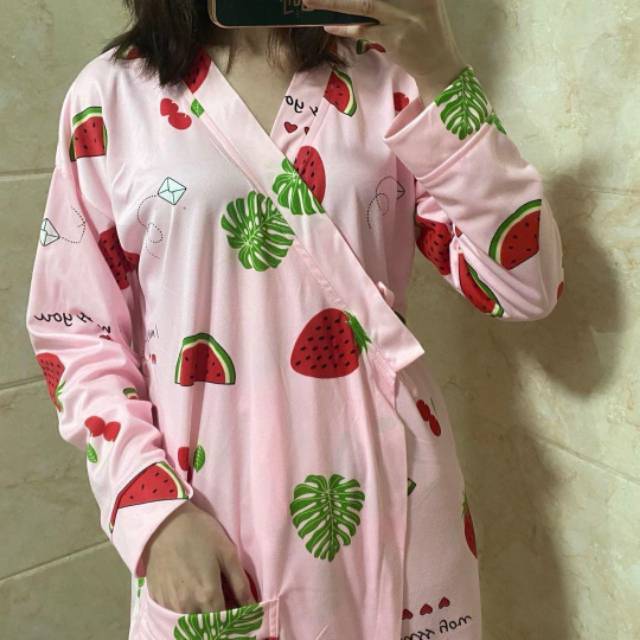 Baju tidur kimono bahan spandex watermelon