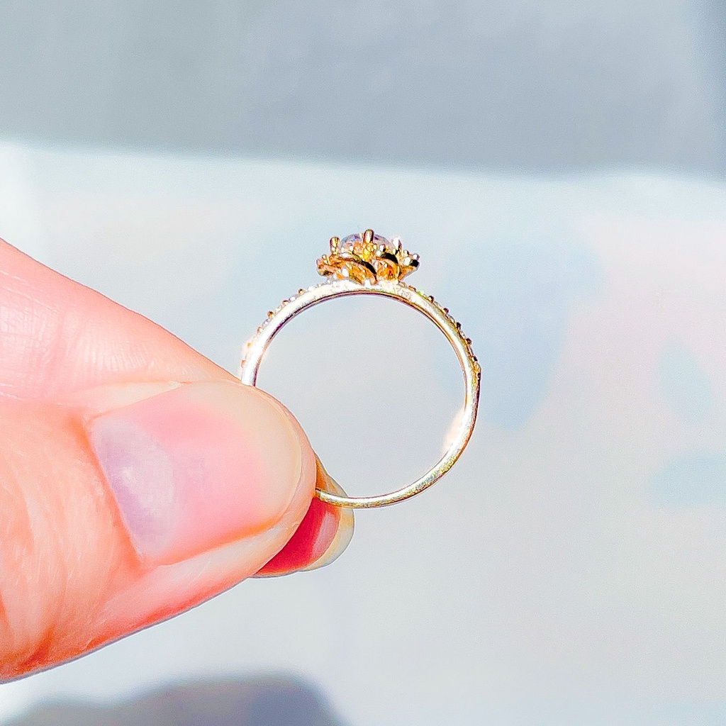 Cincin anak dan dewasa emas asli kadar 700 70 16k solitaire like diamond bunga sunflower ringan 1 satu gram gr g bling permata stylish terbaru nomor no 10 11 12 13 14 15 16 17 ring gold