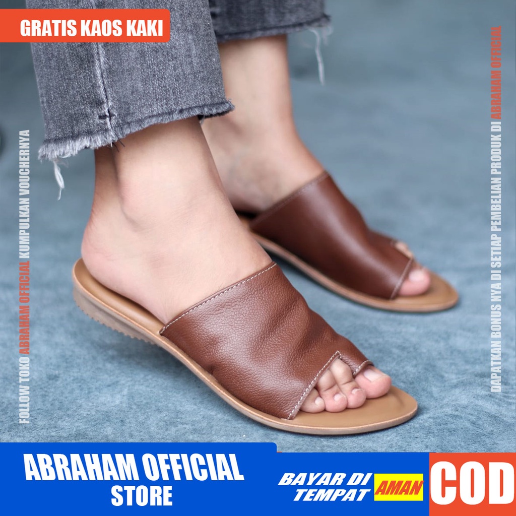 ABRHM x SELIA Sandal Kulit Wanita Papirut Sendal Slop Asli Garut Sendal Kokop Wanita Original