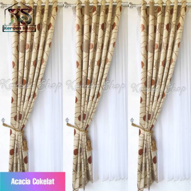 Gorden minimalis gorden jendela korden pintu bahan import motif dua sisi acacia cokelat tinggi 200cm