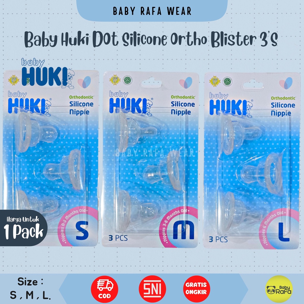 Baby Huki 3 pcs Dot Orthodontic Silicone Nipples Blister Dot Gepeng isi 3 | Dot Ortho Gepeng isi 3 S M L 100 % Original