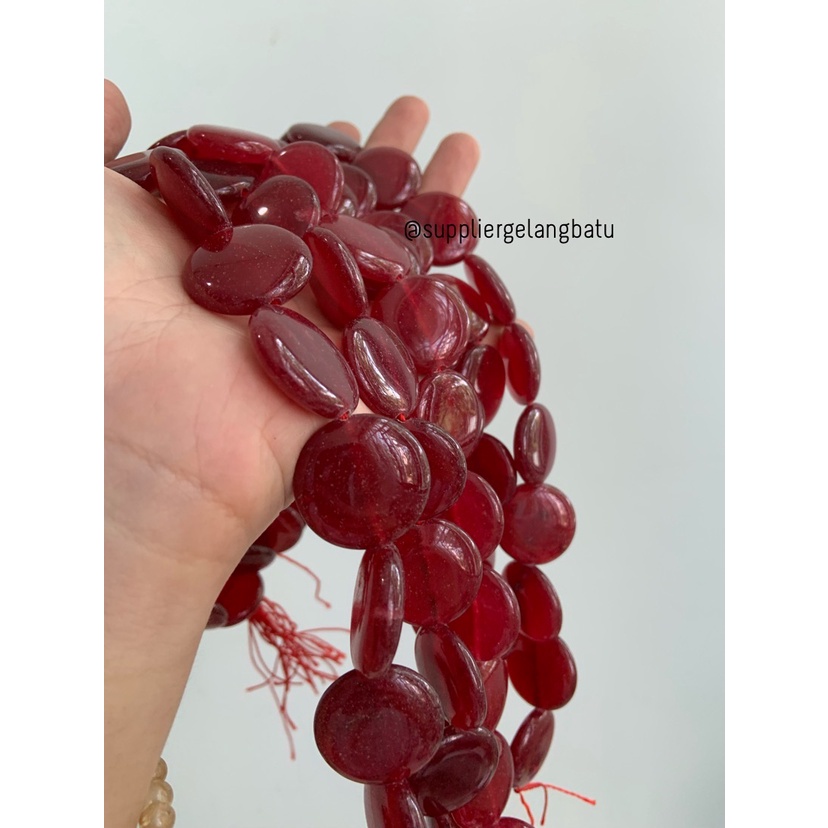 Batu RED GARNET bulat 25mm aksesoris bahan gelang kalung serat merah