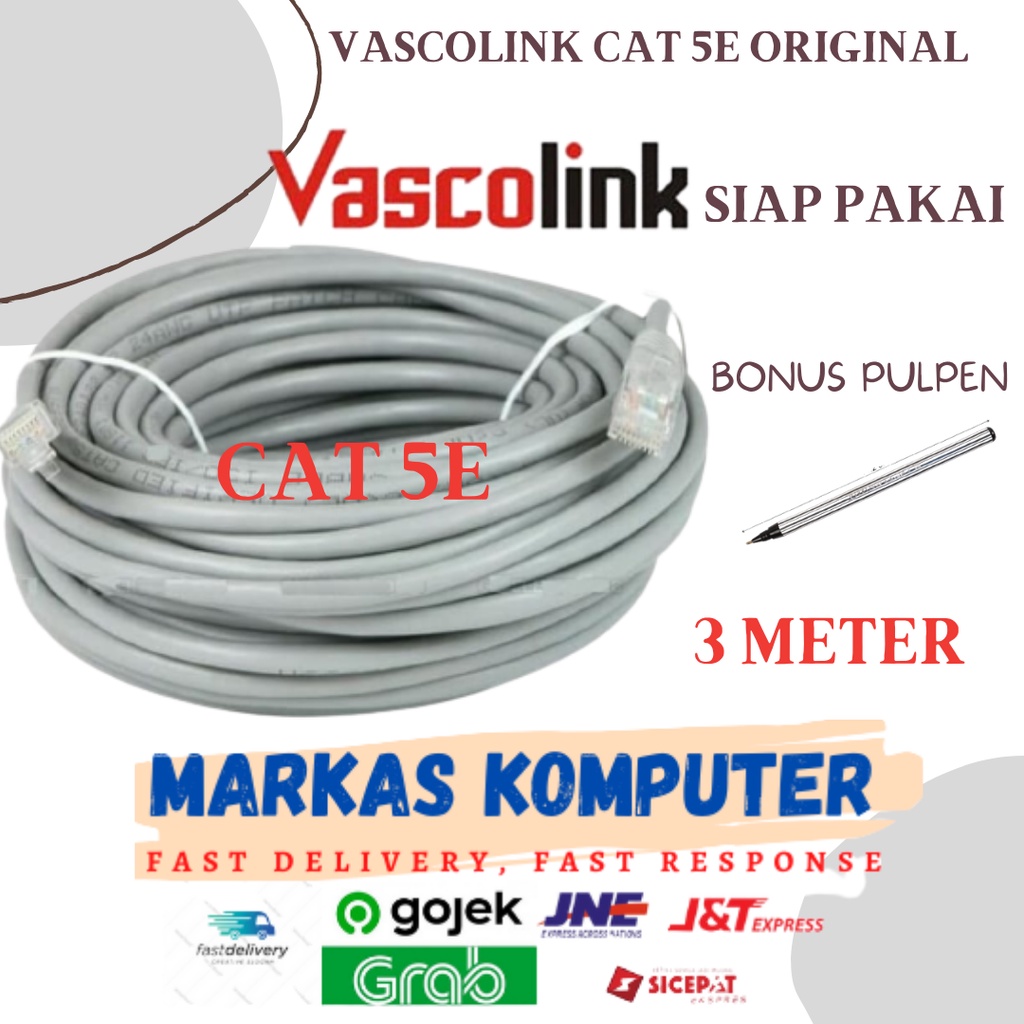 Kabel LAN 3M UTP RJ45 Cat5E ORIGINAL VASCOLINK 3 Meter CAT5e