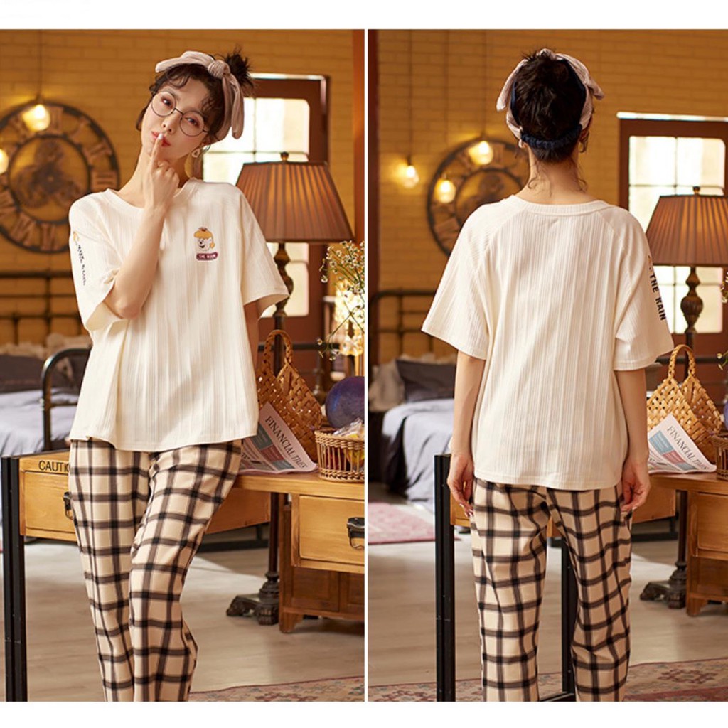 Baju Tidur Piyama Set/Piyama Wanita Import/Baju Piyama Cantik Celana Panjang/Woman Sleep Wear-6