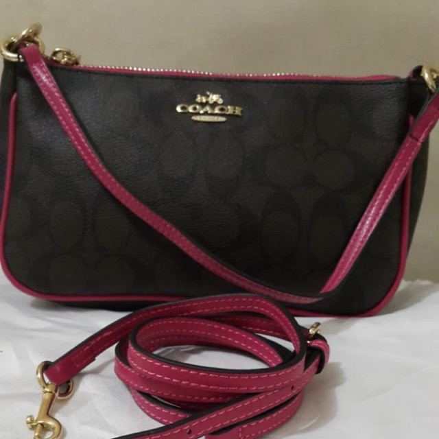 PRELOVED Coach Top Handle Pouch Brown Pink