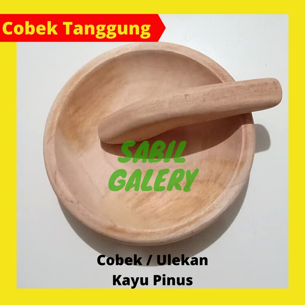 Cobek Ulekan Kayu Tanggung Diameter 18 Cm / Coet Kayu Pinus 1 Set Dengan Mutu / Penumbuk