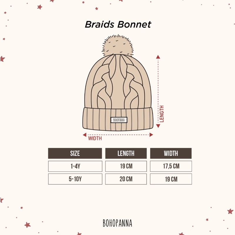 Bohopanna Braids Bonnet / Topi Rajut Kupluk Bayi Anak