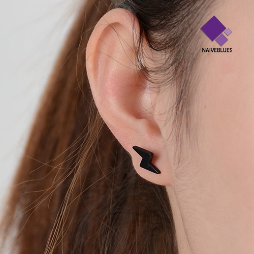 Naiveblue Anting Tusuk Bentuk Petir Mini Bahan Alloy Gaya Punk Untuk Pria / Wanita