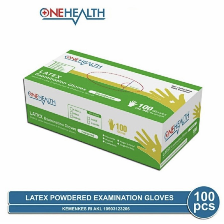 SARUNG TANGAN ONEHEALTH LATEX POWDER FREE / PRE POWDERED ISI 100 PER BOX MEDICAL ONLINE MEDICALONLINE