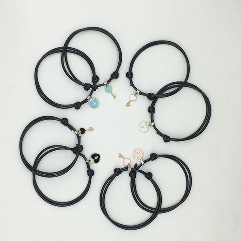 2pcs/lot Gelang Tangan Tali Aksen Gembok Hati Bahan Alloy Untuk Pasangan/Pria/Wanita