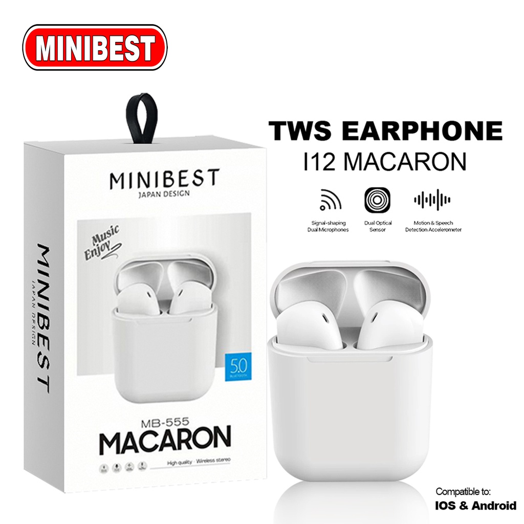 [MB] Headset Bluetooth i12 TWS Macaron Earphone True Wireless Stereo HIFI Sentuh Earbud i12 MB-555