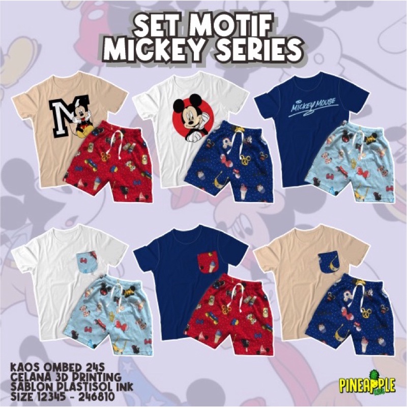 Setelan Anak Mickey Unisex 2-10 Tahun Original Pineapple Kaos Super Premium