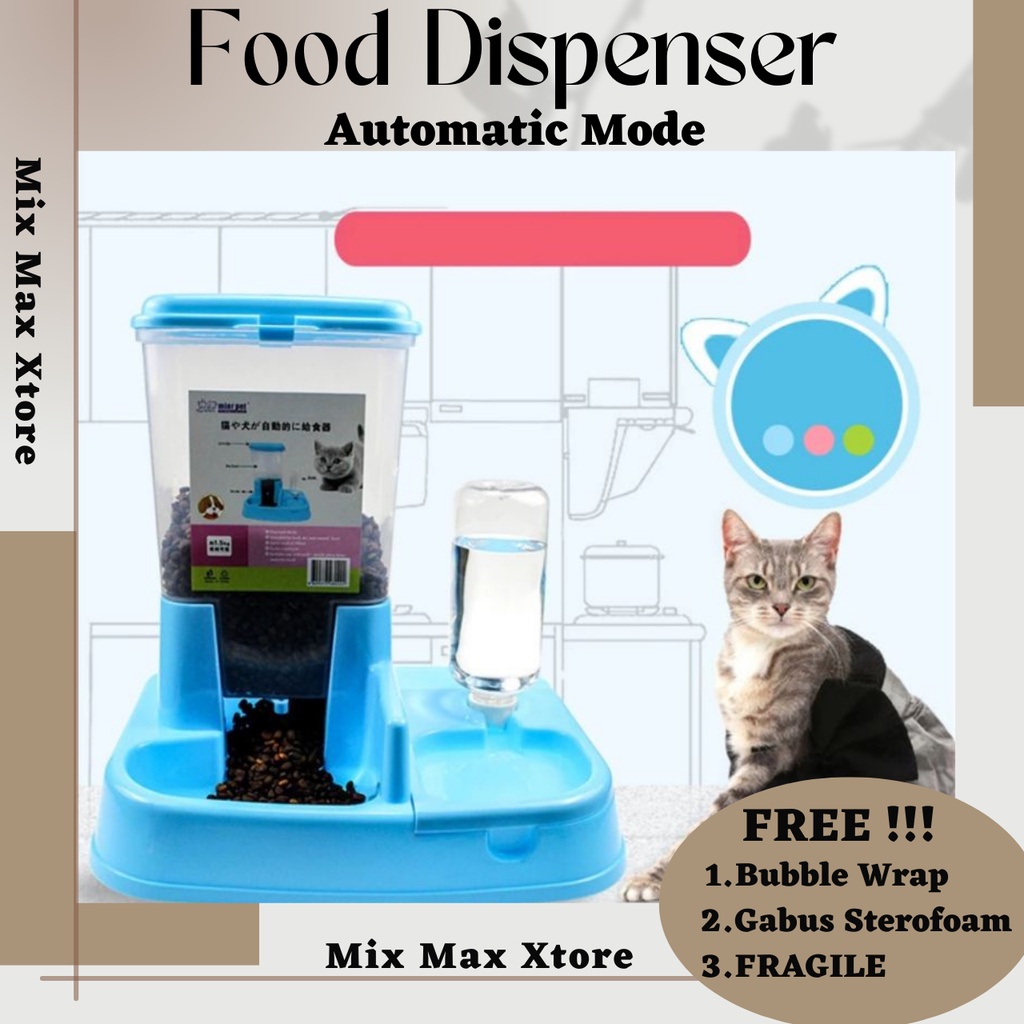 MierrPet Home Tempat Makan Anjing atau Kucing Automatic Pet Food Dispenser - Blue / Tempat Makan Kucing / Tempat Makan Anjing / Dispenser Kucing / Dispenser Makanan Kucing / Mangkuk Kucing