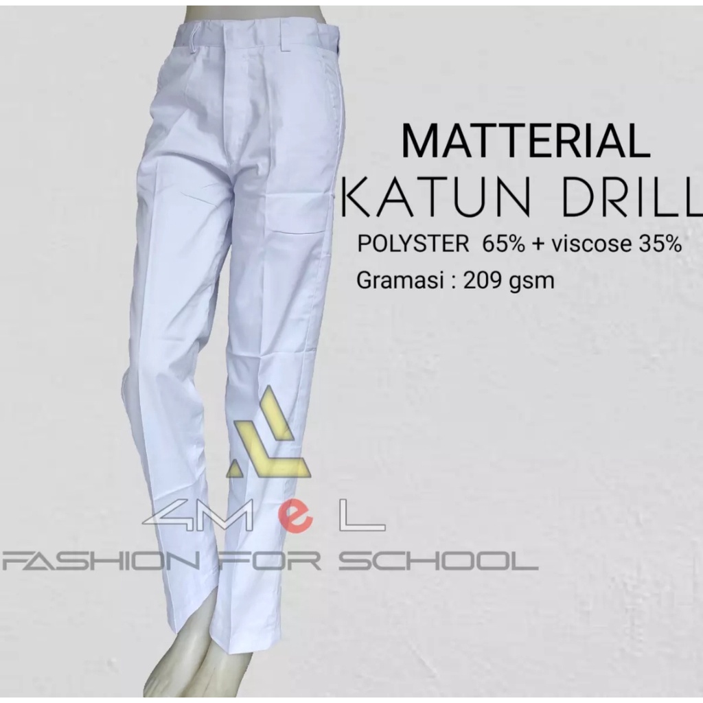 Celana Panjang Putih Standar Seragam Sekolah SMP/SMA Kuliah/Kerja Kain Japan Drill
