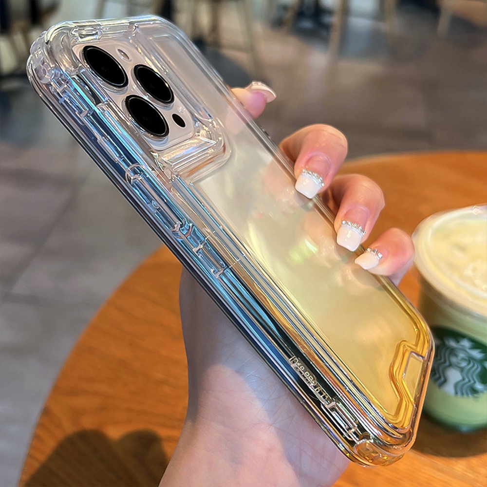 3 IN 1 Case Pelindung Tahan Banting Warna Gradasi Untuk iPhone 11 12 13 14 Pro MAX
