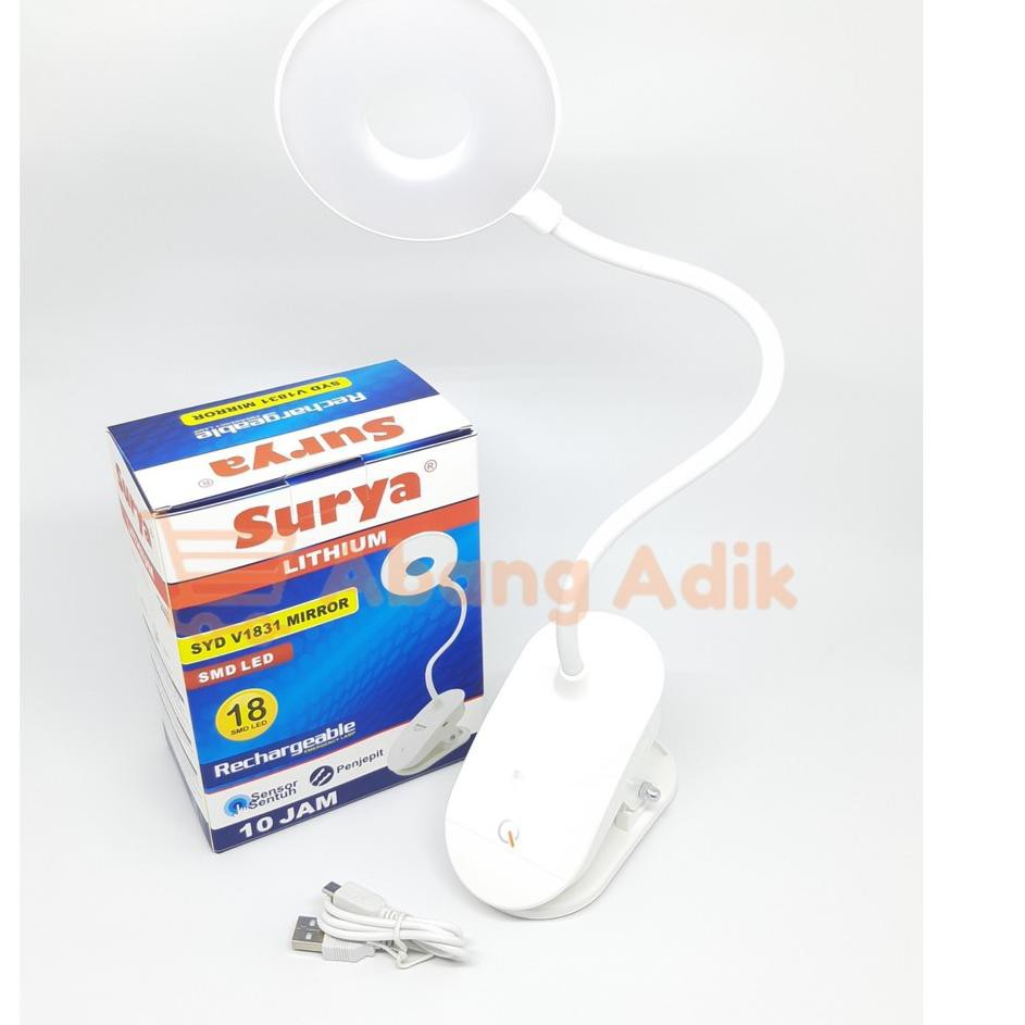 Terbagus.. Lampu Belajar cas surya SYD V1831 V 1831 MIRROR 18 SMD LED Jepit Meja