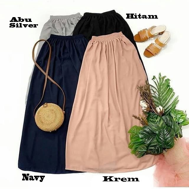 Rok Polos Panjang Moscrepe Skirt Bawahan Wanita kerja kantor kuliah BEST SELLER!!!