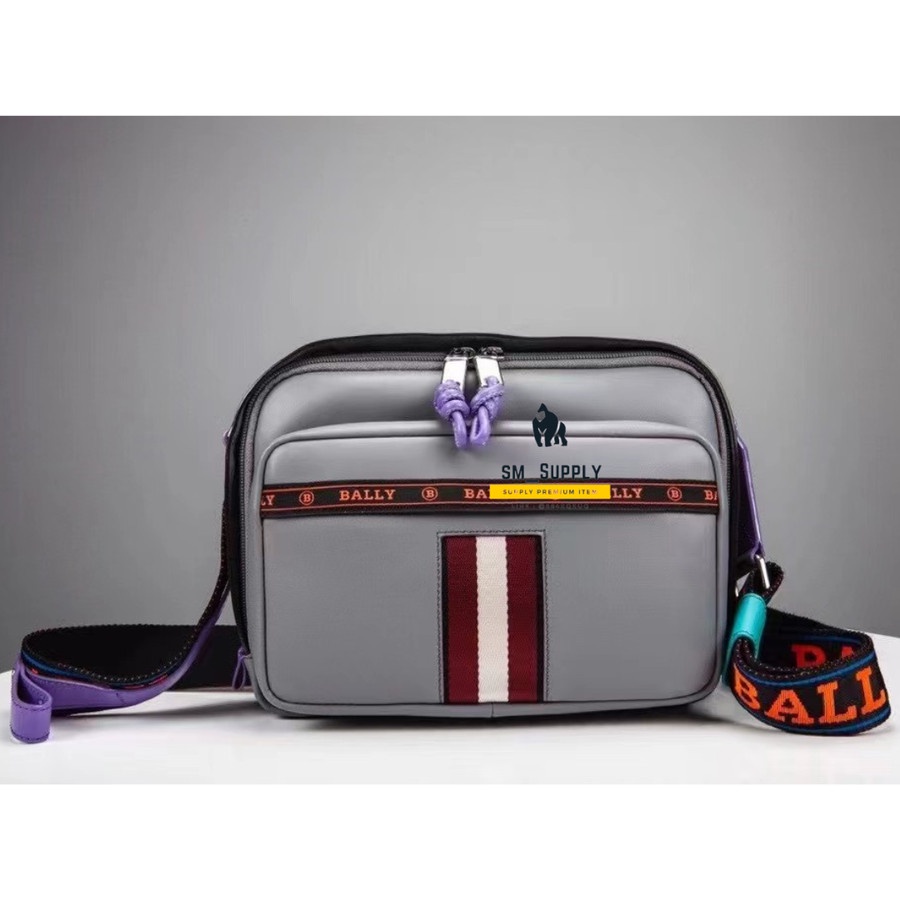 TAS PRIA SELEMPANG BALLY HOBS LEATHER CROSSBODY BAG IN GREY