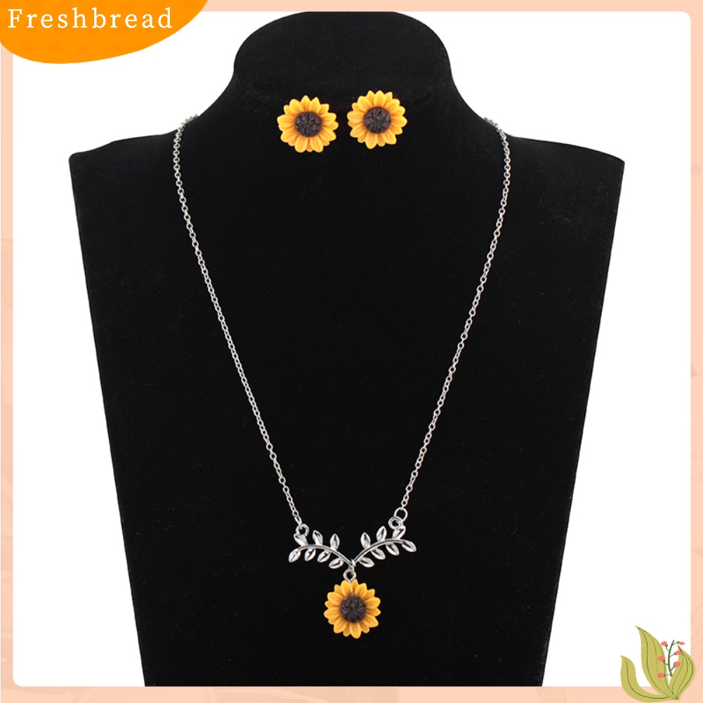 【Fresh】❀Cute Sunflower Leaves Pendant Ear Studs Earrings Necklace Women Jewelry Set Gift