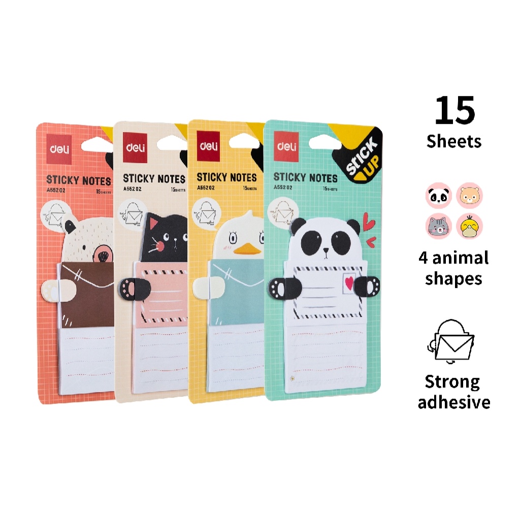 HAPPY TIME DELI STICKY NOTES STICK UP MEMO TEMPEL MODEL AMPLOP/WARNA NEON KARAKTER LUCU ALAT TULIS KANTOR SEKOLAH KULIAH A55202 A55202