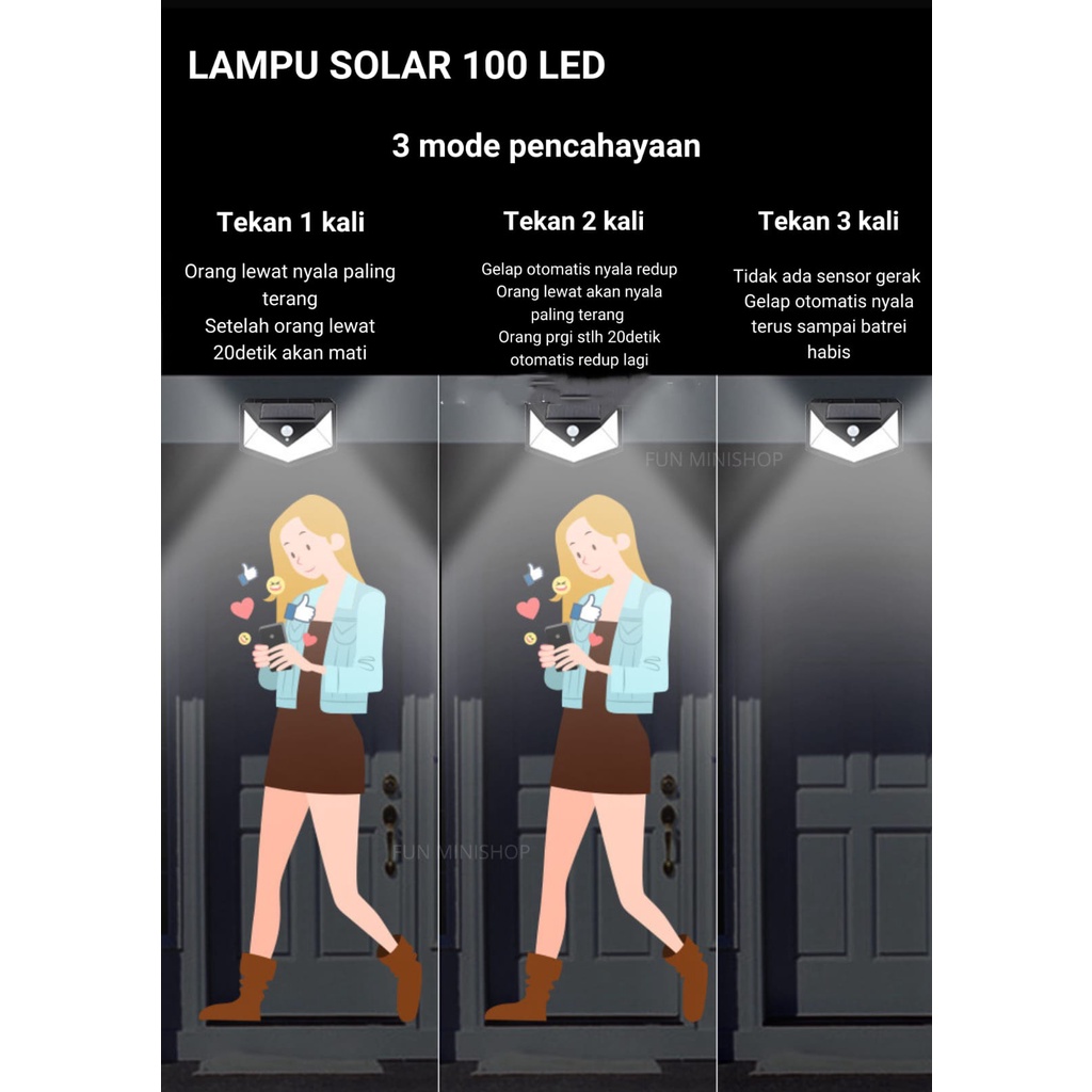 Lampu Dinding Solar Taman Tenaga Matahari Surya Outdoor SENSOR / non sensor FUN MINISHOP